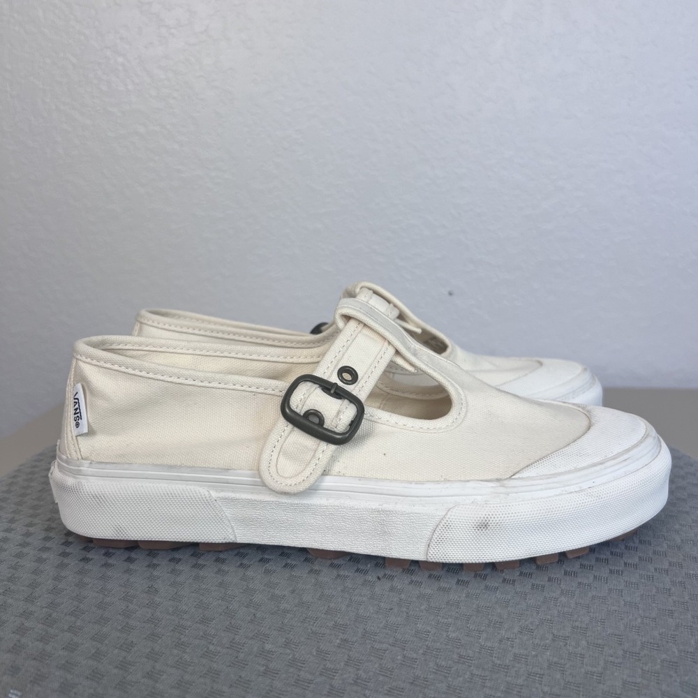 Vans 93 Mary Jane Sneakers Womens 8 Beige Canvas T Strap Y2K Shoes Balletcore